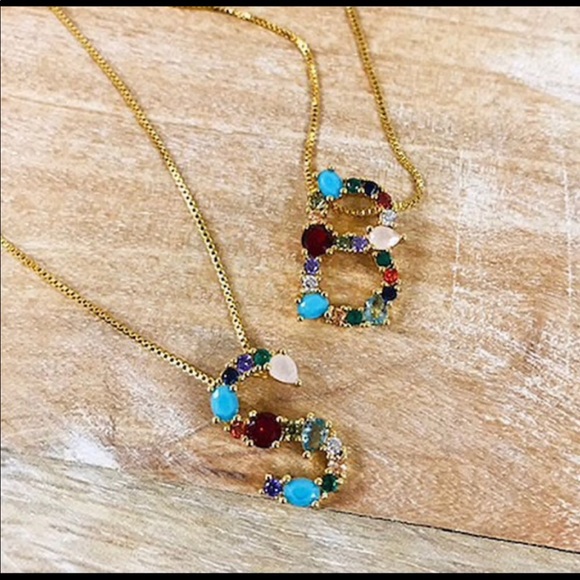 Multi-colored CZ & Stone Initial Necklaces-Boutique - Picture 10 of 16